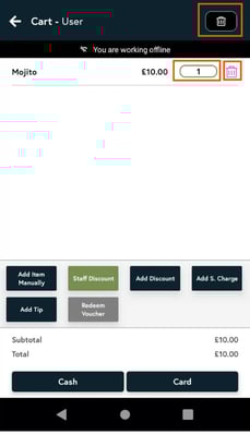 cart amount and delete 2.0